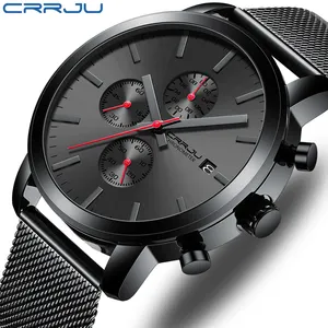 Crrju Оригинальные заводские 2287 брендовые кварцевые часы черный стальной ремешок водостойкие Хронограф Мужские наручные часы