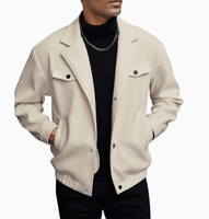 Jaket Pria Kancing Kerah Model Lapel Warna Solid Lengan Panjang Kasual Longgar dengan Saku Dada, Grosir dan Custom