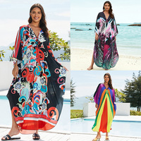 Gaun Pantai Panjang Model Long Dress, Bahan Katun, Motif Leopard, Ukuran Besar, Gaya Eropa Amerika, Pelindung Sinar Matahari, Cocok untuk Grosir