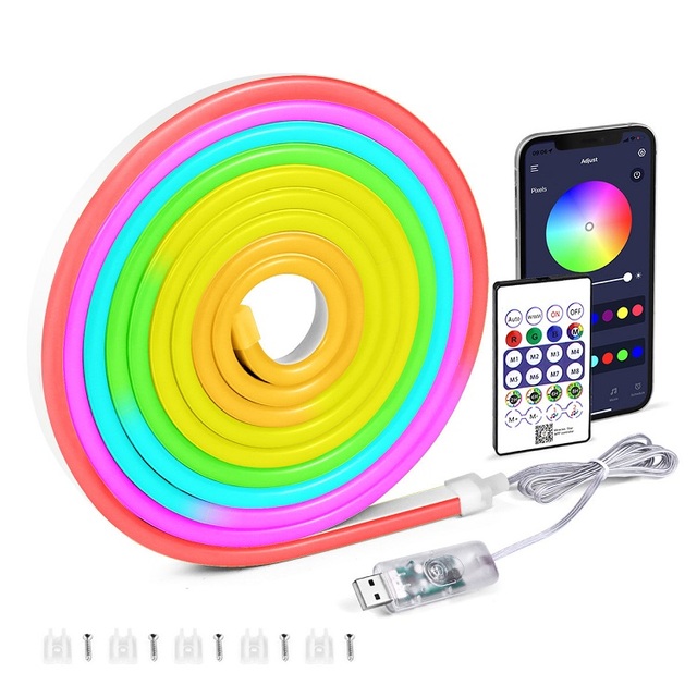 5V Remote App Control Neon Rope Light RGBIC Music Synchronization 2M 3M 5M 10M 16.4FT 32.7FT