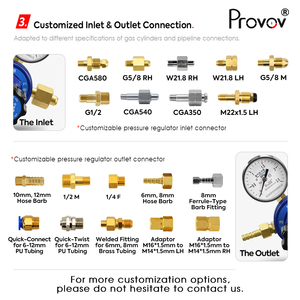 Provov tam pirinç hassas kontrol akış Argon azot CO2 oksijen gaz basınç regülatörleri ile ayarlanabilir topuzu - Product Image 6
