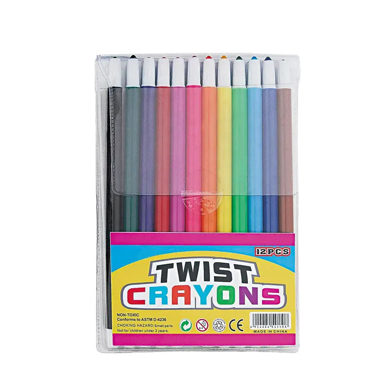 Reliabo Chine Produits Uniques 12 pièces Multicolore Torsion Cire Twistable Crayons Pour Les Enfants