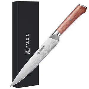 A6 New Arrival 8 Inch Chefs Knife 5CR15MOV Steel Wave Pattern Rose Wood Handle Razor Sharp Kitchen Knife Carving Knife