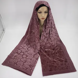 wholesale custom made tie-dye flocking flower cotton hijab Scarf Muslim Hijab hot selling Scarf cotton hijab