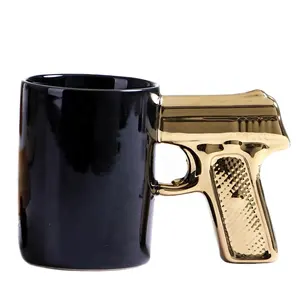 แก้วเซรามิกทรงปืนใส่ปืนพกสีทองและเงิน,แก้วกาแฟแบบสร้างสรรค์ไม่ซ้ำใครแบบใหม่