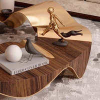 Ensemble de tables basses Enest GT9, style moderne et luxueux, bordure en métal doré irrégulier, acier inoxydable haut de gamme, durable, convertible, pour salon