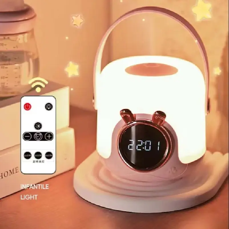 ساعة يدوية على شكل حيوان أليف لطيفة بإضاءة ليلية لمبة للمنزل الذكي بالتحكم عن بعد بشاحن USB عرض رقمي حماية العين مصباح مكتبي