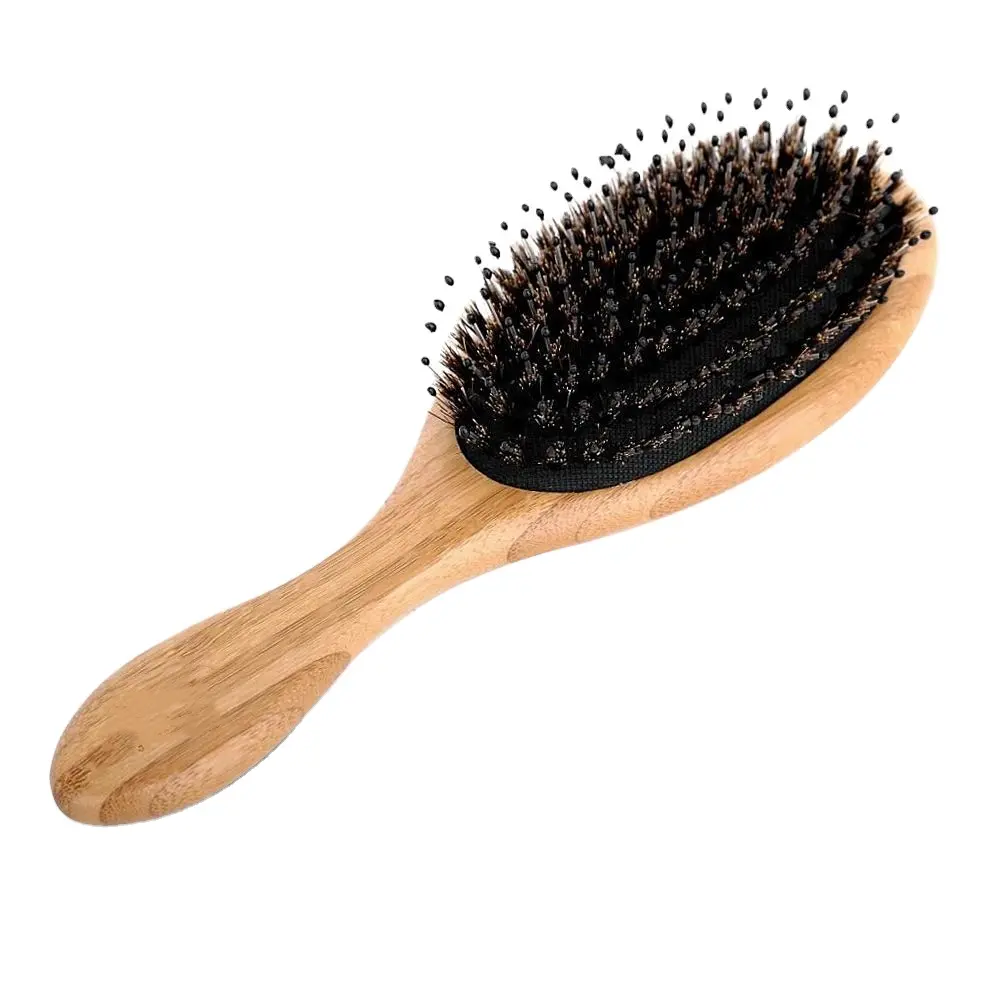 Wholesale Natural Wooden Paddle 100% Detangling Hair Brush Boar Bristle Hair Brush