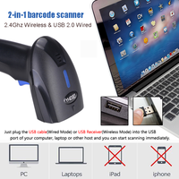 Lecteur de code QR, lecture de code-barres, scanner laser sans fil 2,4 GHz, scanner de code-barres USB, pistolet de numérisation