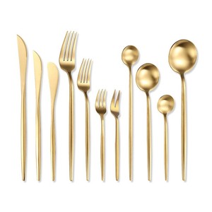 Juego de cubiertos de oro mate de lujo 18/10, cuchara de acero inoxidable, cuchillo, tenedor, cubiertos de boda, juego de cubiertos dorados - Product Image 1