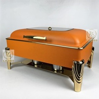 Plat de service de luxe 9L en acier inoxydable, chauffe-plat de buffet orange et or avec couvercle en verre visible pour banquets d'hôtel