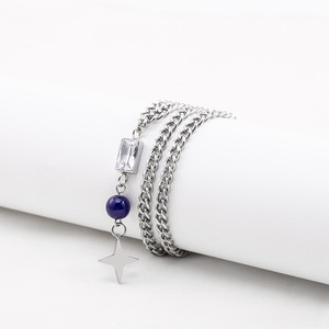 สร้อยคอจี้รูปดาว สแตนเลส ลูกปัดแก้วสีฟ้า ประดับเพชร เครื่องประดับสำหรับงานปาร์ตี้ - Product Image 2