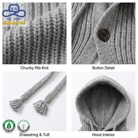 En gros Cache-cou cagoule à capuche en tricot côtelé épais, chaud pour l'hiver, avec fermeture à boutons et cordon de serrage, unisexe, personnalisable ODM OEM