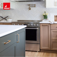 Armoires de cuisine laquées Allad personnalisées vert, gris et café, organisateur de cuisine en mélamine Mocha Shaker avec armoire de rangement