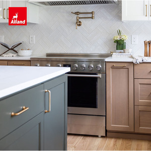 Gabinetes de Cocina Lacados en Verde Gris y Café Personalizados Allad, Organizador de Cocina de Melamina Mocha Shaker con Gabinete de Almacenamiento - Product Image 2
