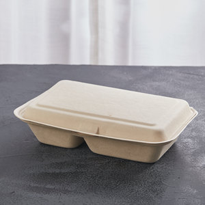 PFAS Free Biodegradable Take Away Food Packaging Clamshell Sugarcane Bagasse Pulp Box