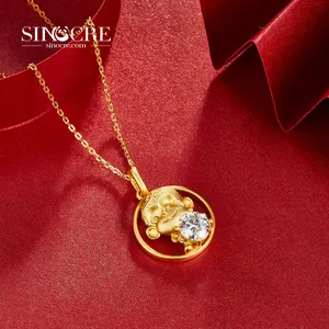 Pingente de ouro SINOCRE 18K minimalista Moissanite corrente cubana para macaco em massa de Deus doze animais do signo do zodíaco