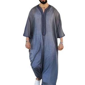 Jubah Muslim Katun dan Linen Kasual Remaja Timur Tengah Ukuran <span class=keywords><strong>M</strong></span>-4XL, Jubah Muslim Linen Tipis Longgar Warna Abu-abu - Product Image 1