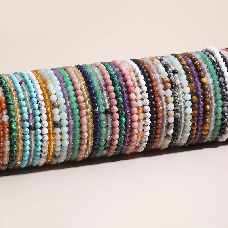 Vente chaude en gros 4MM perles colorées cristal pierre naturelle Quartz guérison Chakra Bracelet de perles élastiques