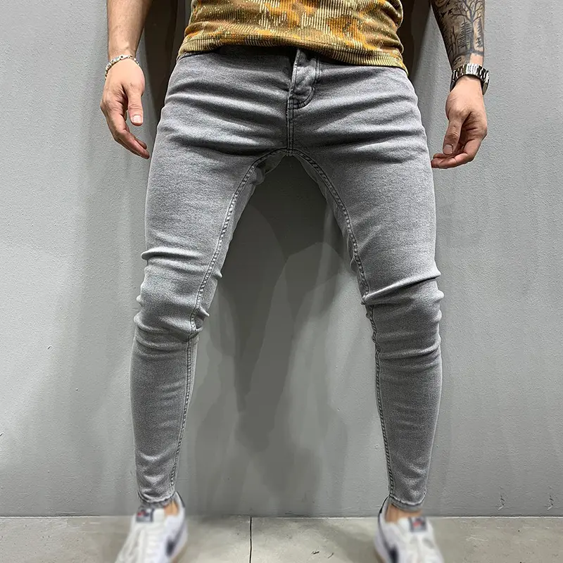 מכנסי ג 'ינס מוערמים מכנסיים, גברים איטלי בסגנון חדש mens ג' ינס טלאי כיסים מטען כיסים קרעו מכנסיים/