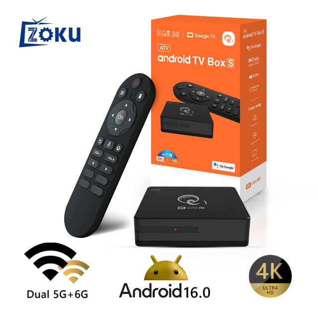 ZOKU 2025 Q1 TV Box AllwinnerH313 Quad Core Android 16.0 16GB BT Voice Remote Control Smart Dongle 8K Set-Top Box Gifts