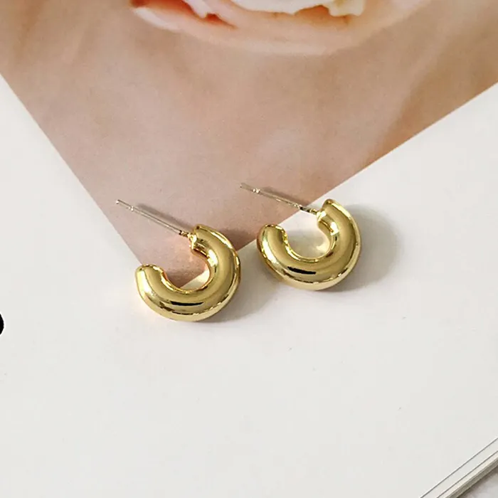 Hot Sale Water Drop Hypoallergenic Earrings Dupes Small Thick Smooth Chunky Dome Wide 18K Gold Plated Hoop Earrings