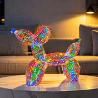 Figurine de chien ballon prismatique iridescent moderne en PET avec éclairage LED, décoration d'intérieur, faite à la main, pour mariage, anniversaire, Pâques, remise de diplôme