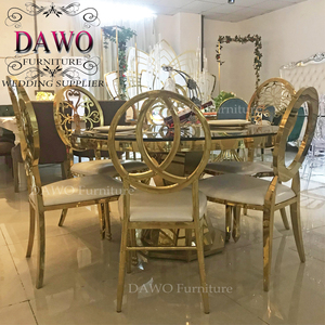 Precios de alquiler, marco de acero inoxidable dorado, respaldo redondo, <span class=keywords><strong>silla</strong></span> de boda de cuero blanco - Product Image 1