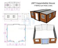 Maison conteneur en acier extensible moderne et économique de 20 pieds, étanche, 2 chambres, préfabriquée, garantie 1 an