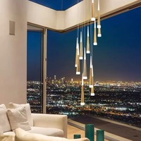 Villa Grenier Réglable LED Foyer Lustre Haut Plafond Or/Noir/Blanc/Café/Argent Lustre Pendentif pour escalier