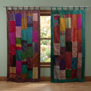 Rideau en tissu Patchwork Vintage pour homme, livraison gratuite, or, en soie, Sari, Kantha Sari - Product Image 3