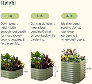 8-Inch Tall Galvanized Metal Raised Garden Bed Outdoor <b>Planter</b> for Growing Flowers Herbs <b>Vegetables</b> Home Use - Product Image 2