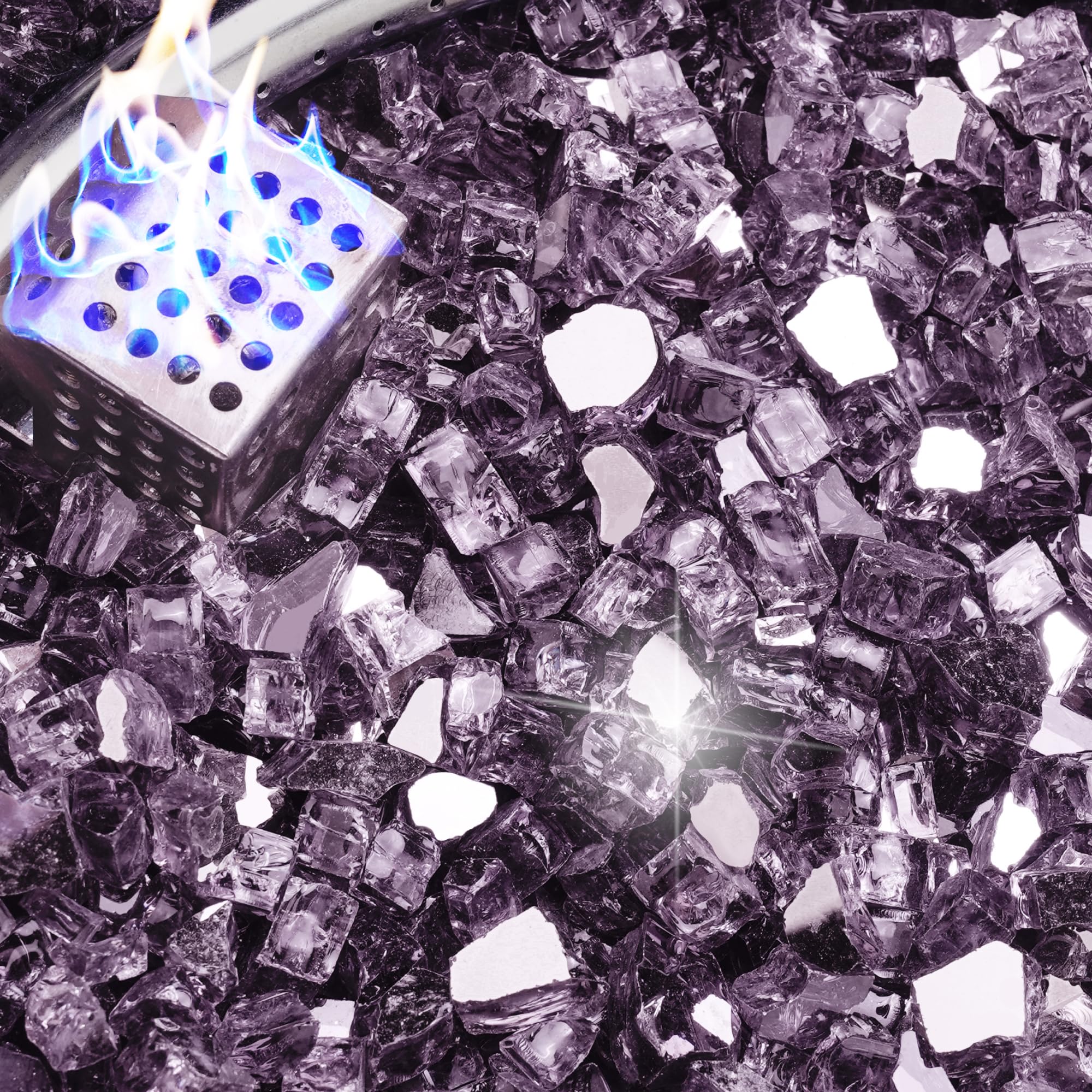 Roches de verre de feu réfléchissantes violettes