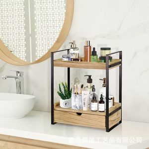 Estante de almacenamiento de madera para encimera, de 2 niveles, independiente, para artículos de cuidado personal y productos diversos - Product Image 1