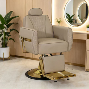 Fauteuil de barbier en cuir synthétique de luxe, rotation à 360 degrés, inclinable, base ronde hydraulique, équipement de salon de coiffure - Product Image 1