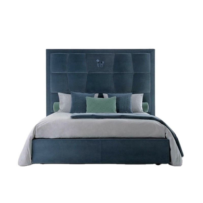 Домашняя кровать Калифорния, Современная Роскошная итальянская новейшая Современная двуспальная кровать, Синяя Высокая кровать, декоративная рамка S/S