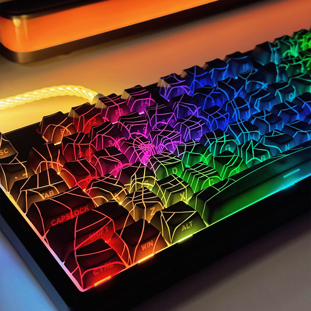 Spider Web Keycaps Side Engraved Translucent Thermal Sublimation PBT Spider Web Keycaps