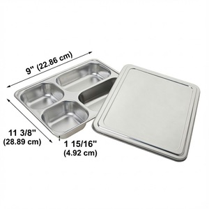 Stainless Steel Lunch Box 9x11.38 Inch 4 Compartment With Lid For Student Canteens - Product Image 1