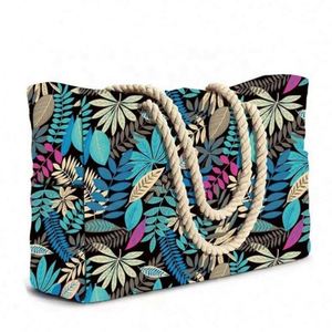 Customized Logo Reusable Portable Summer <b>Large</b> Capacity Waterproof Cotton Canvas <b>Beach</b> Tote <b>Bag</b> With Zipper - Product Image 4