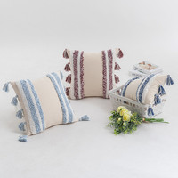 Housse de coussin style ethnique bohème tufté broderie frange salon canapé baie vitrée taie d'oreiller