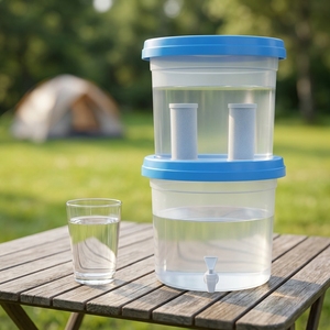 Purificateur d'eau <span class=keywords><strong>portable</strong></span> à gravité de 3,7 gallons pour l'extérieur et la maison, système de purification manuel avec filtre en céramique - Product Image 1