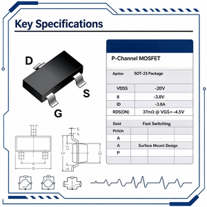 Транзистор MOSFET P-канальный NK PJA3415 SOT-23 -20В VDSS -3.8А ID Rds(on) 37мм для поверхностного монтажа, безопасный силовой транзистор, переключатель нагрузки для ноутбуков - Product Image 3