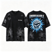 Kaos Pria Vintage Washed Distressed Ripped Oversized Lengan Pendek Kerah Bulat Katun Streetwear Tee OEM ODM