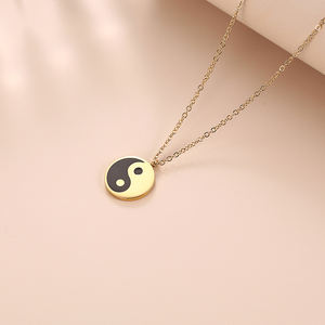 Diskon trendi laris gratis perhiasan berlapis emas 18K cakram bulat berukiran Tai Chi Yin Yang kalung liontin simbol wanita anak perempuan - Product Image 3