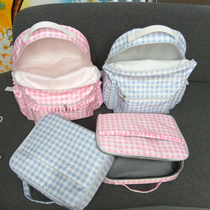 Sublimation Children Toddler Kids Ruffles <strong>Lunch</strong> Book <strong>Bags</strong> Back to School Pink Blue Gingham Nylon <strong>Backpack</strong> - Product Image 4