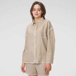 Blusas y Camisas con Logotipo Personalizado OEM para Mujer, Camisa Informal de Manga Larga con Cuello Camisero para Mujer - Product Image 1