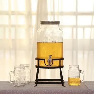 wholesale Juicer soda Glass Beverage Dispenser with stand Lid tap cold glass jar Pitcher Water Juice Beer Wine & Cold Drinks