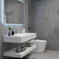 Meuble-lavabo de salle de bain moderne avec meuble en pierre naturelle, lavabo en céramique intelligent à LED, plateau en marbre - pour usage domestique ou hôtelier