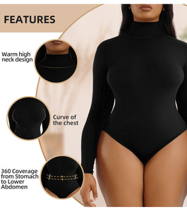 Mono acanalado XXL de alta calidad de manga larga para mujer, traje de baile de talla grande, moldeador de cuerpo, mono de una pieza para mujer - Product Image 4