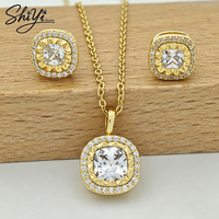 Offre Spéciale : Parure de Bijoux CZ Collier Halo et Boucles d'Oreilles Plaqué Or 14K Hypoallergénique – Ensemble de Mariée Prêt à Expédier – Idéal Cadeau